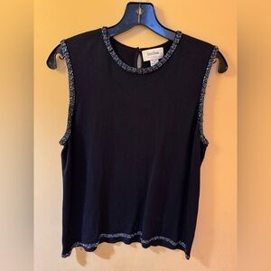 Vintage Neiman Marcus Exclusive Beaded Trim Sleeveless Knit Top Size M